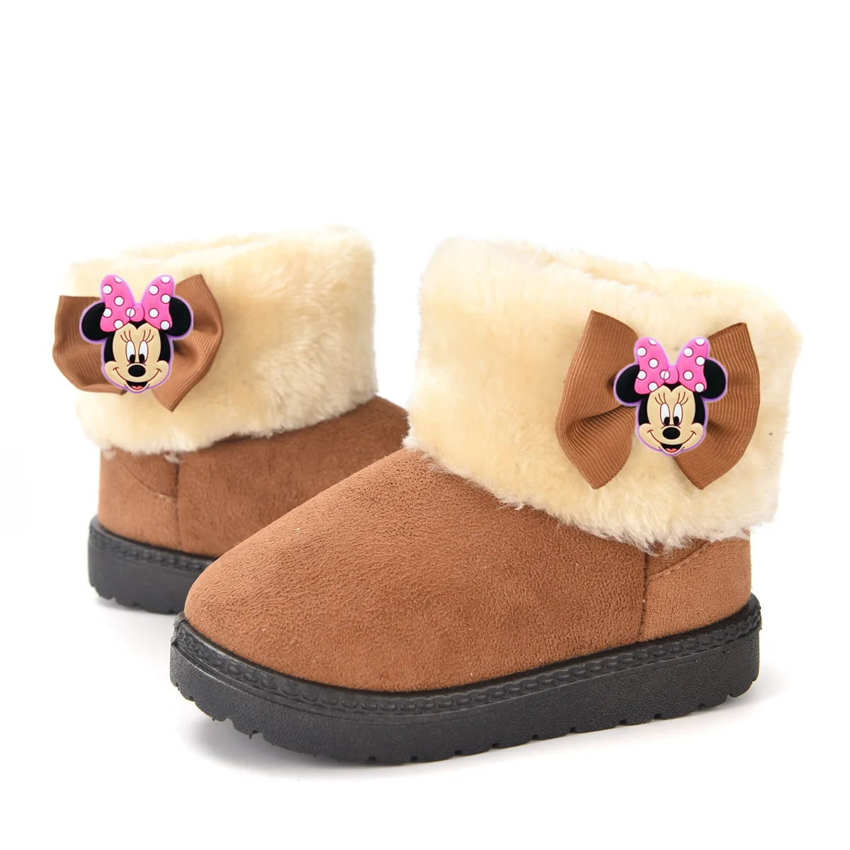 

Disney Children Snow Cotton Boots Baby Thickened Cotton Boots Mickey Mouse Minnie Winter girl Plus Fleece Thermal Casual Shoes