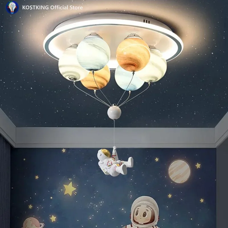 Astronaut Planet Creative Circular The Outer Space Led Ceiling Light Children's Bedroom Decorative Boys Girls Dream Universe