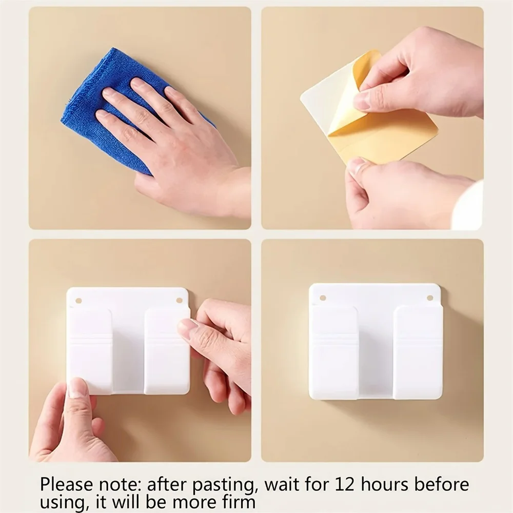 2/4/8Pc Wall Mounted Mobile Phone Stand Storage Box Multifunction Punch Free TV Remote Control Mobile Phone Plug Charging Holder image 6
