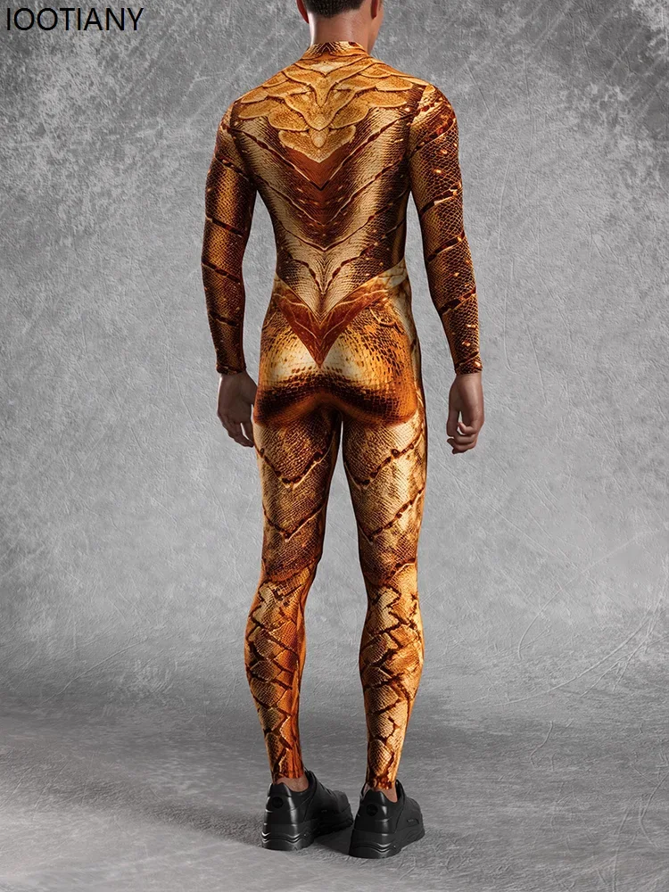 CosplayHalloween Golden Python Cosplay Coppia Tuta Scaglie di animali Tuta Gotica Morphsuits Festa di festa Zentai Suit Rave C
