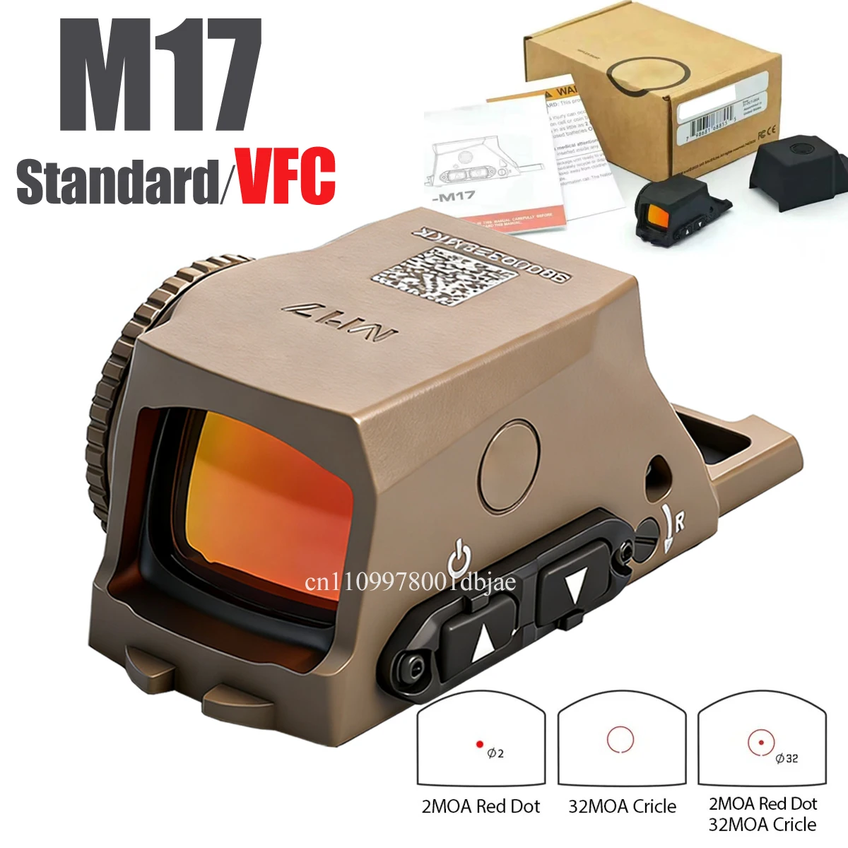 Mira de Punto Rojo de Precisión Táctica R-M17 VFC 2MOA 32MOA Óptica Reflex para M17/M18 Resistente a Impactos, Impermeable y con Ajuste a Cero