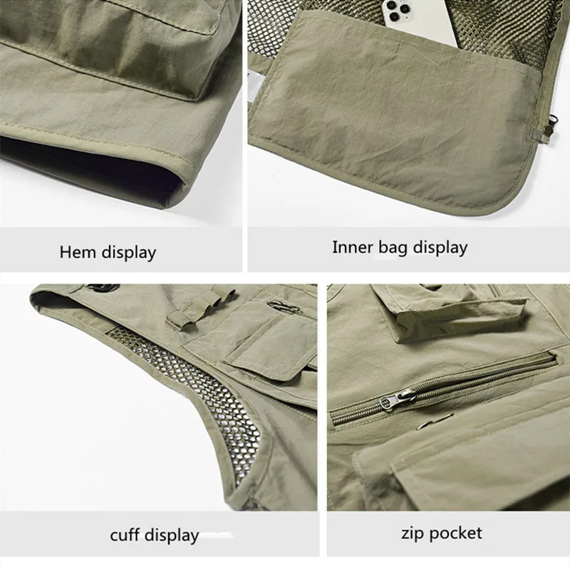 Waistcoat Vest Jacket Men Multi-Pocket Classic Male Sleeveless Coat Outdoor Photographer Fishing Jackets 5XL Vest Travel Clothes