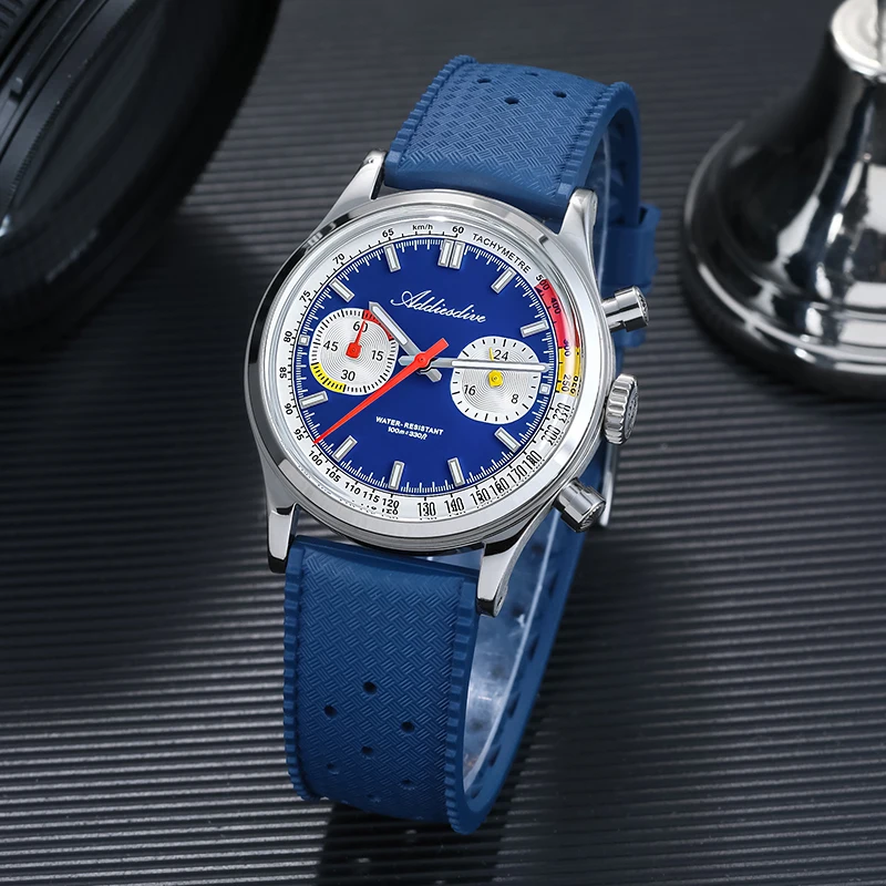 

ADDIESDIVE Men's Chronograph Quartz Watch 100m Waterproof Sport Watches 38mm Bubble Glass Fluororubber Strap Luminous Wristwatch