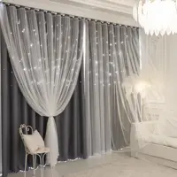 1 Cortina 100% Opaca con Recortes de Estrellas, con Capa Transparente Integrada, Aislamiento Térmico y Protección de Privacidad para Dormitorio y Sala de Estar