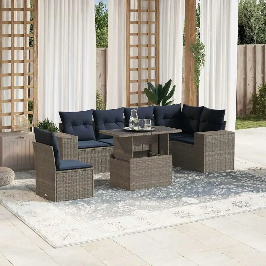 

7 Piece Outdoor Patio Sofa Set with Cushions Gray Rattan Furniture Garden Seating
