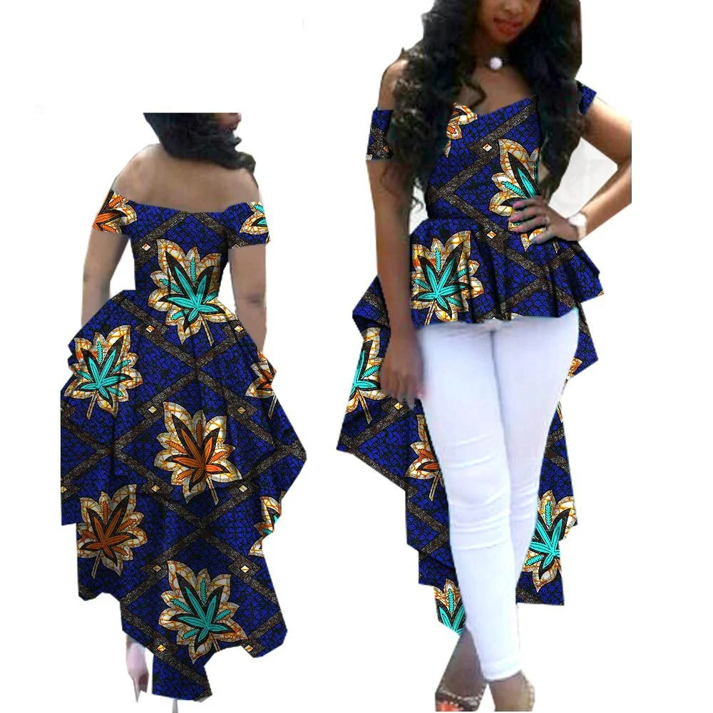 

Sale！Summer Asymmetrical Long African Printed Dress for Women Deep V Neck High Low Ruffles Party Event African Gowns Plus Size