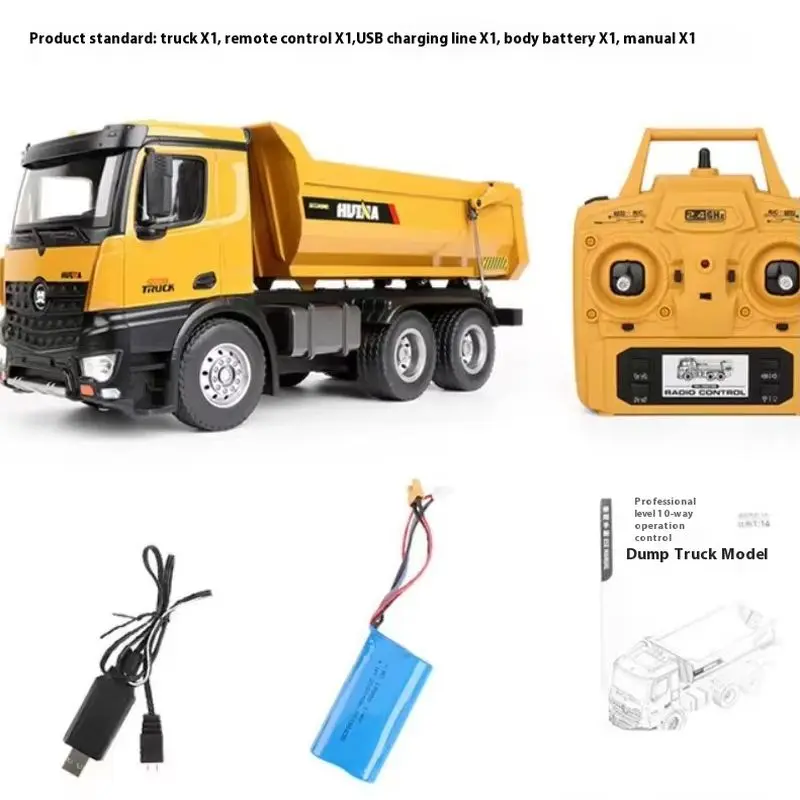 

Huina 1/14 Scale Electric RC Truck 4WD 10 Channel Remote Control Alloy Simulation Large Dump Model Toy for Entertainment