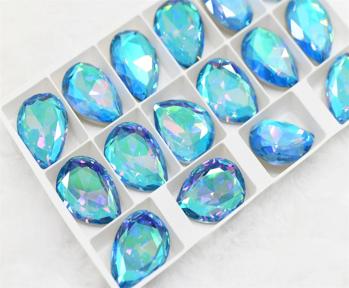 K9  aquamarine colorful glass rhinestones for crafts Pointback teardrop square dress  Jewelry Decoration crystals for needlework