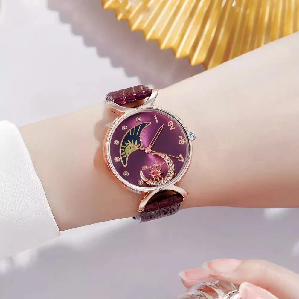 Элегантные часы Moon Diamonds, женские роскошные кварцевые наручные часы, повседневные женские кожаные часы, креативные часы Montre Femme Часы Женские 시계