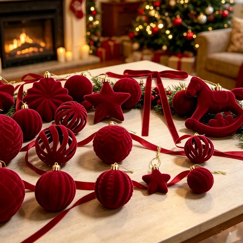 58PCS Christmas Ornament Hanging Decoration Mixed Material Christmas Ornament Hanging Decoration Three‑dimensional Carved Hollow