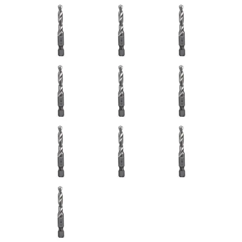 

AB34-10Pcs M6X1.0Mm High-Speed Steel 4341 Titanium Plated Composite Tap Drill And Tap Integrated Machine Tap Open