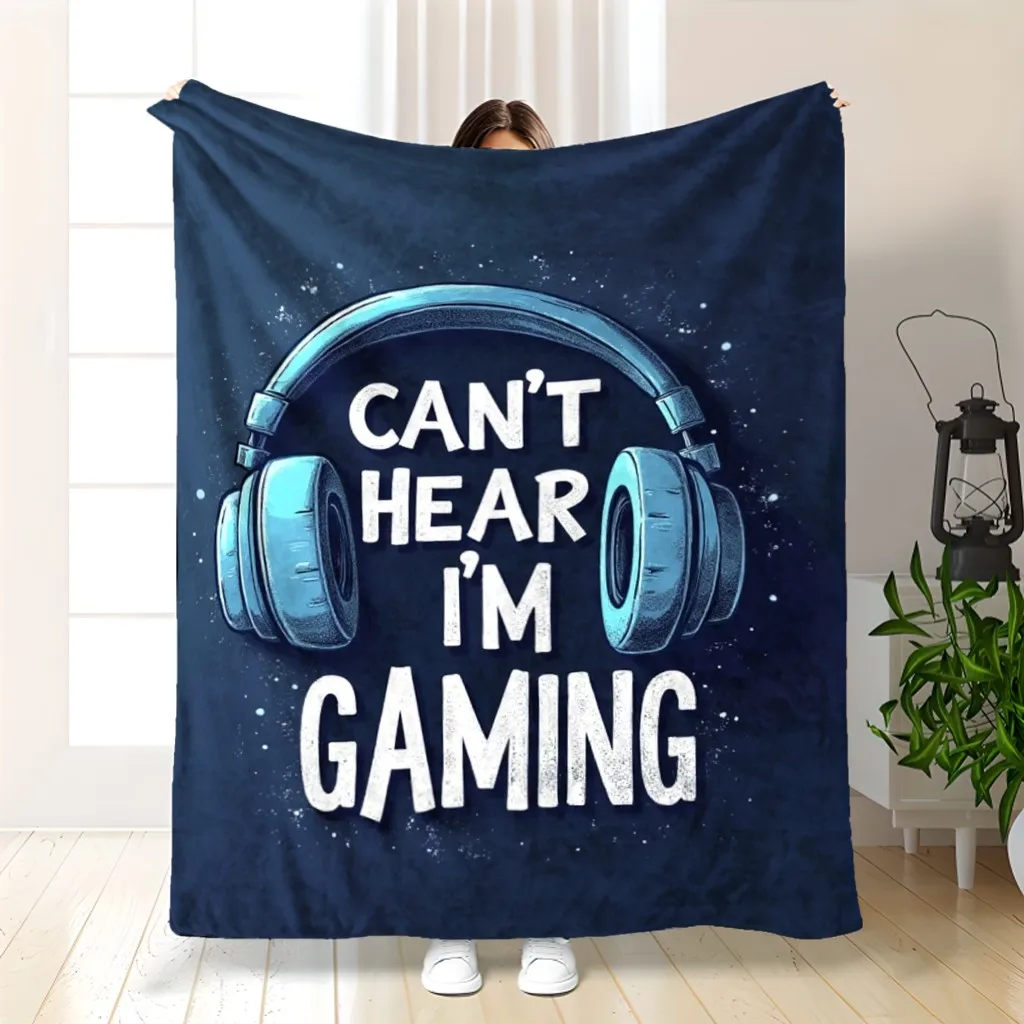 Dark blue gaming headset pattern Flannel printed blanket suitable for all seasons suitable living room office sofa and travel
