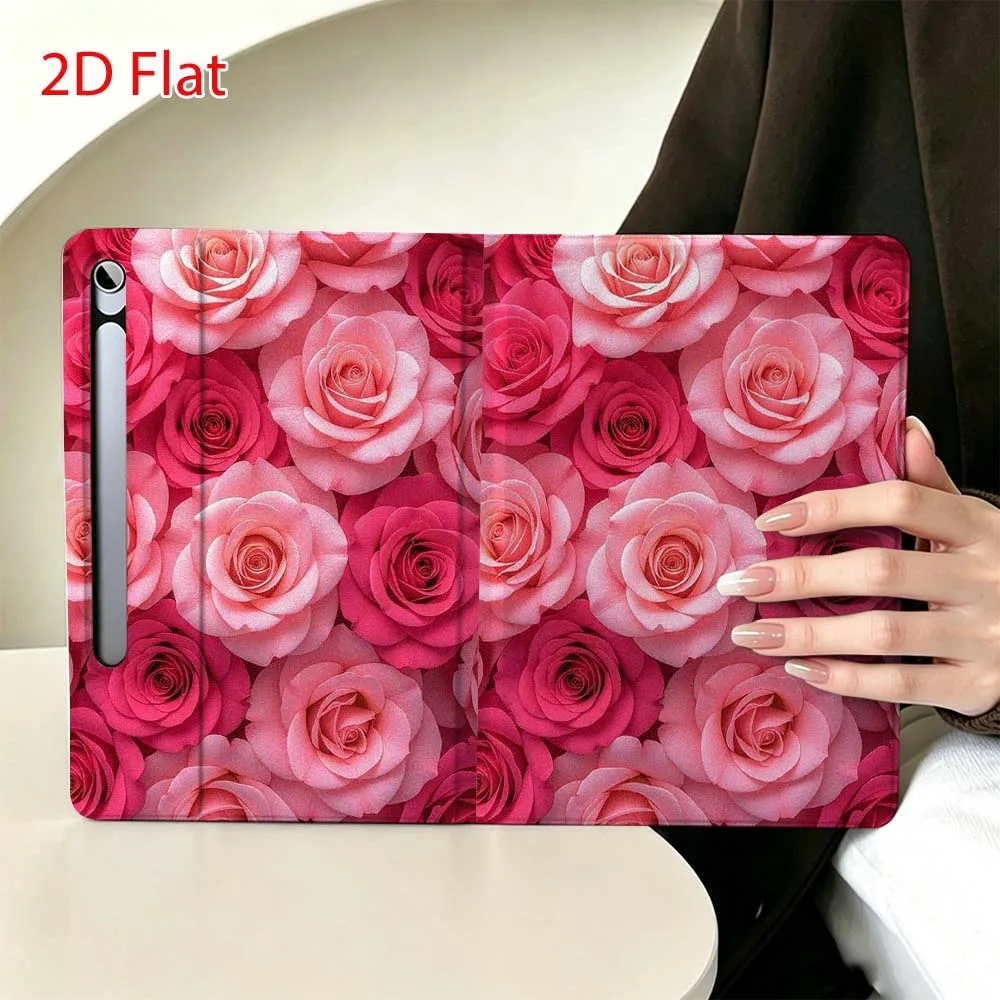 Pink rose pattern Soft For Samsung Galaxy Tab S11 S10 S9 S8 S7 S6 A9 A8 A11 Lite FE Plus Pen Tray Tablet Case
