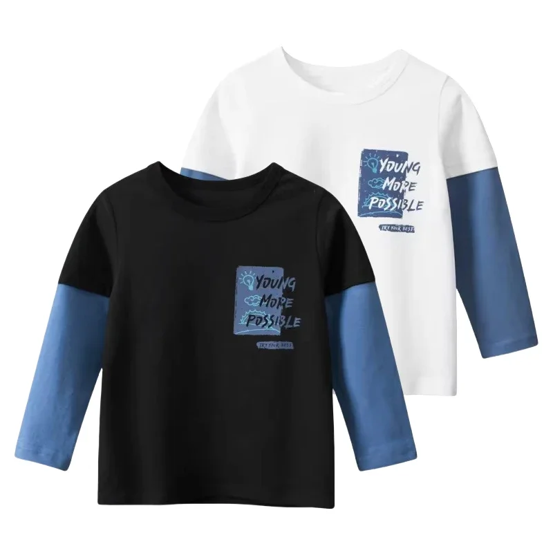 2024 Autumn New Letter T Shirt Boys Children\'s Fashion Long Sleeve Cotton Tops Tee Shirt Kids Clothes Boy 2-9Y Dropshipping