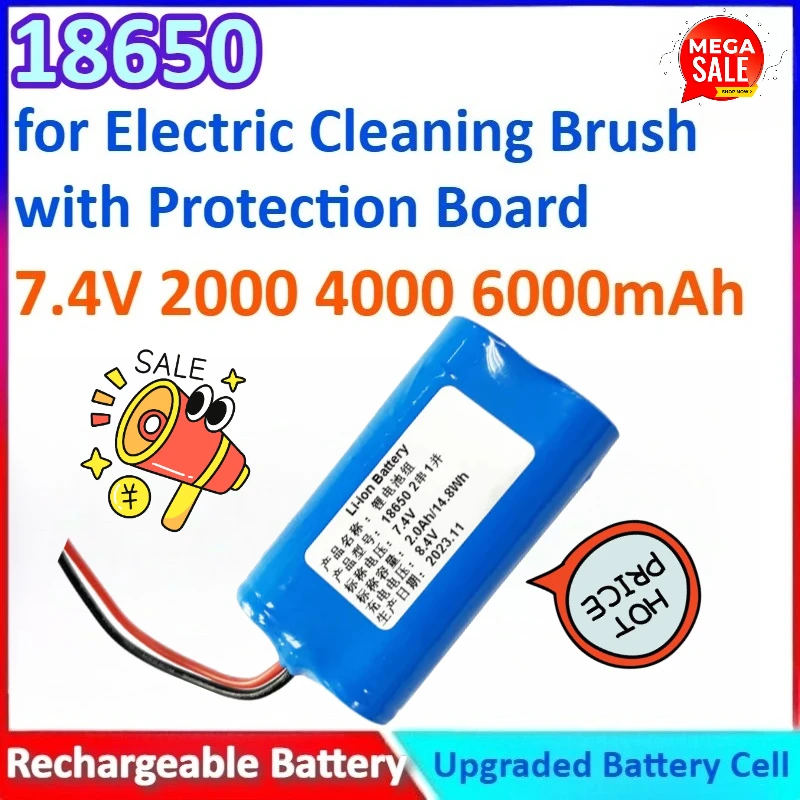 

New 7.4V 2000/4000/6000mAh 18650 Li-ion Battery for Electric Cleaning Brush & Muscle Stimulator with Protection Board(PB)