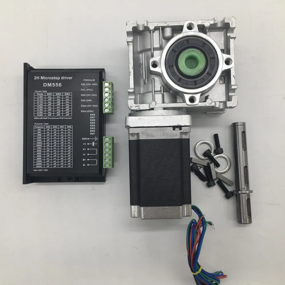 

80:1 Worm Gearbox RV030 Speed Reducer 14mm output + Nema23 Stepper Motor driver 2.2NM 310Oz-in Convert 90degree For CNC Router