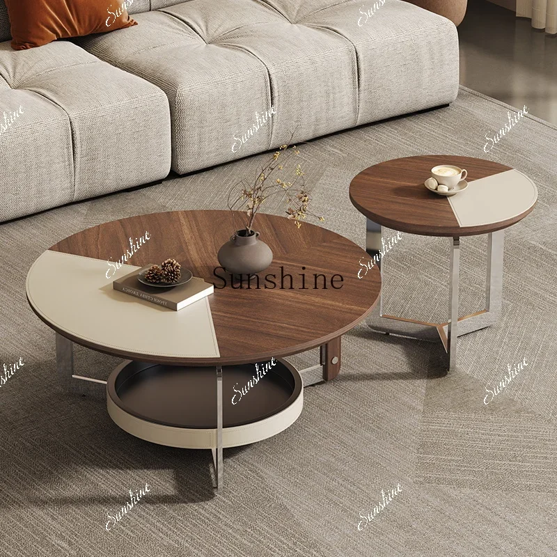 Medieval style saddle leather combination light luxury color matching minimalist advanced sense creative coffee table TF
