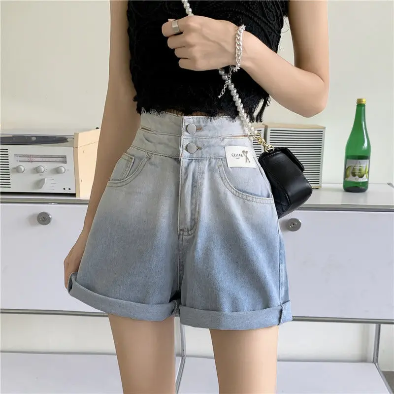 Trendy Fashion Korean Short Pants Women's Vintage Summer Casual Wide Leg Clothing High Waist Jean Denim Shorts Female Aesthetic