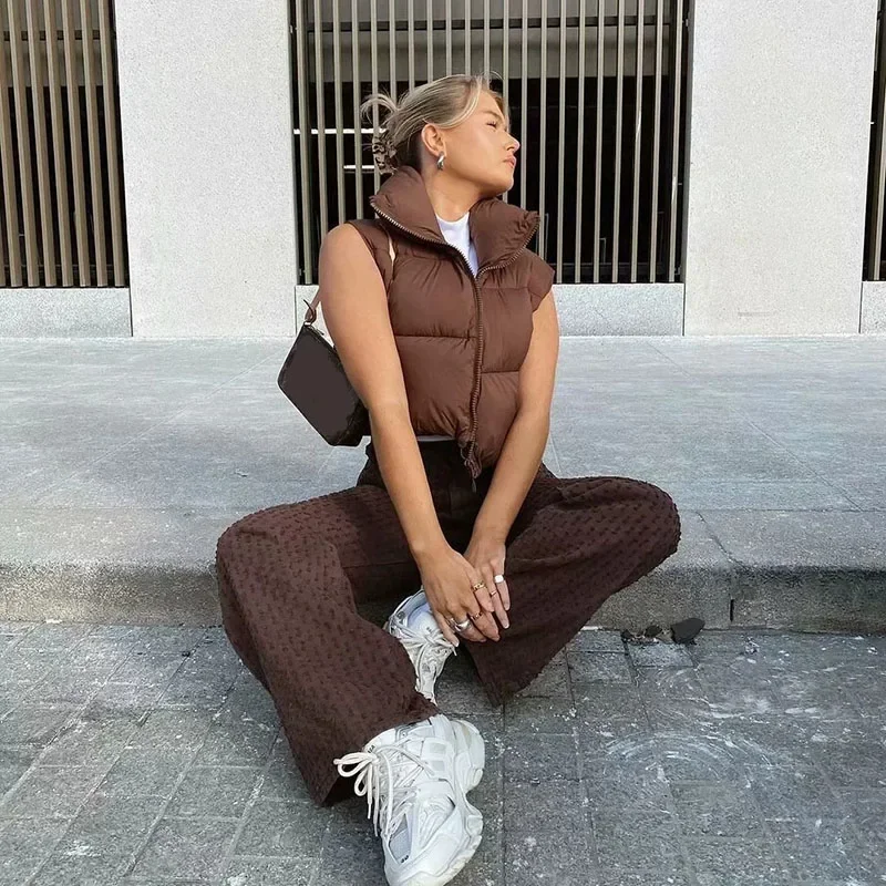 

Smvp 2023, осень-зима, новый короткий стеганый жилет без рукавов с воротником-стойкой, модная уличная куртка на молнии, хлопковый пуховый жилет, женский