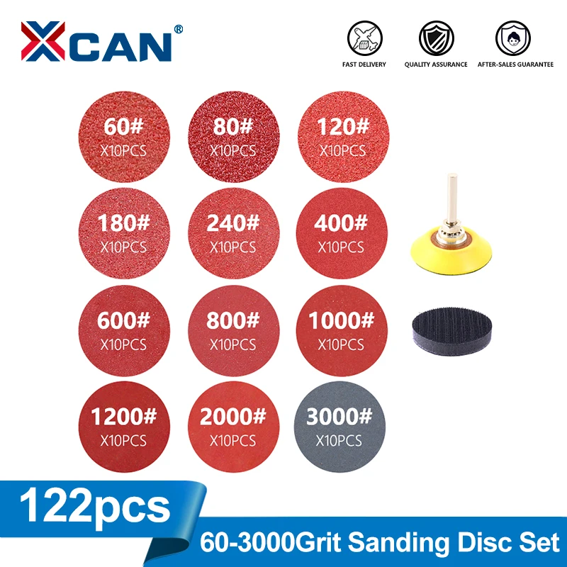 XCAN 122pcs 2inch Sanding Paper Hook and Loop 60-3000 Grit Sandpaper Polishing Disc For Metal Wood Polishing Pads Abrasive Tools