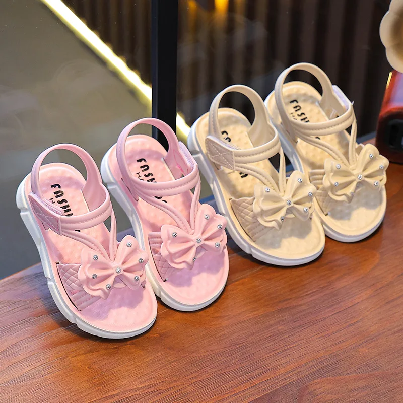 Girls Summer Sandals New Bow Casual Non Slip Toddler Sandals Children Soft Sole Princess Beach Shoes Kids OpenToe Sandals