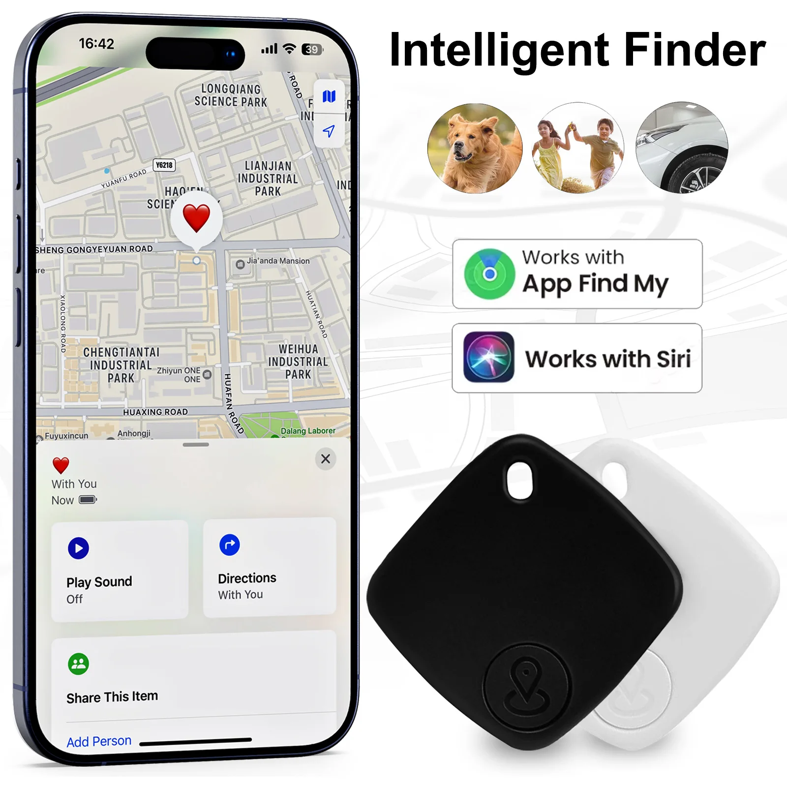 Smart Pet Finder,Works With Apple Find My (iOS only),Item Locator GPS Tracker for Keys,Wallet,Suitcase,Privacy Protection ﻿