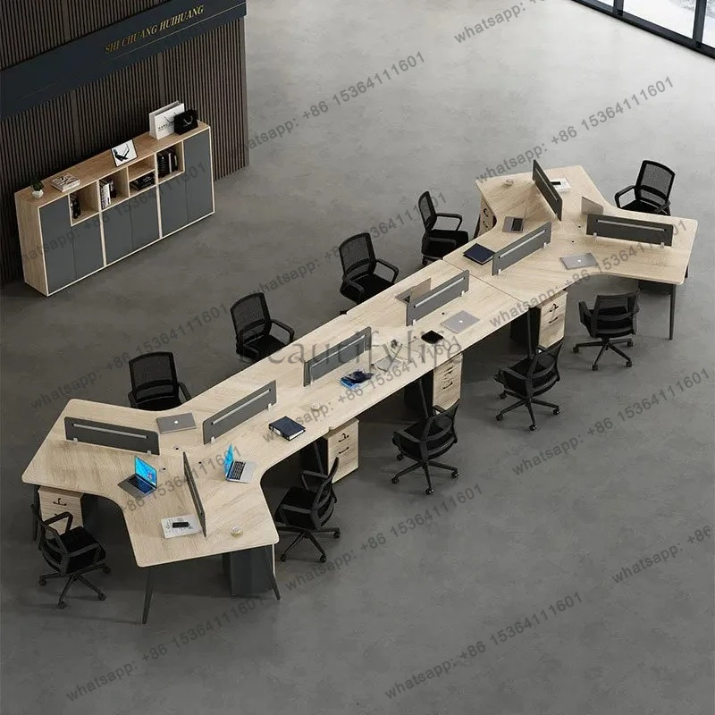 special-shaped office desk and chair simple modern office staff desk station combination
