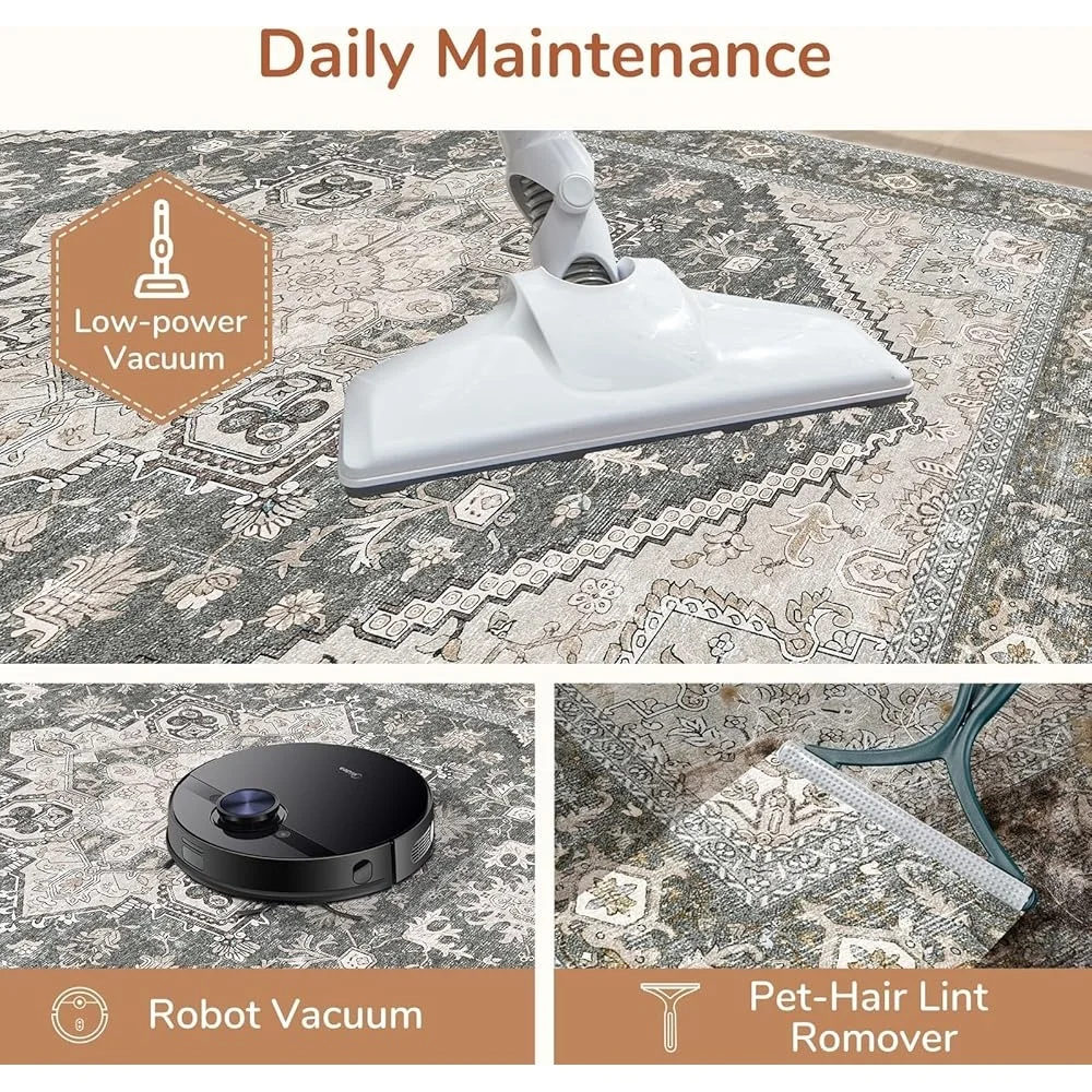 Non Slip Faux Cashmere Area Rug 5x7 Machine Washable Ultra Soft Low Pile Carpet High Traffic Areas