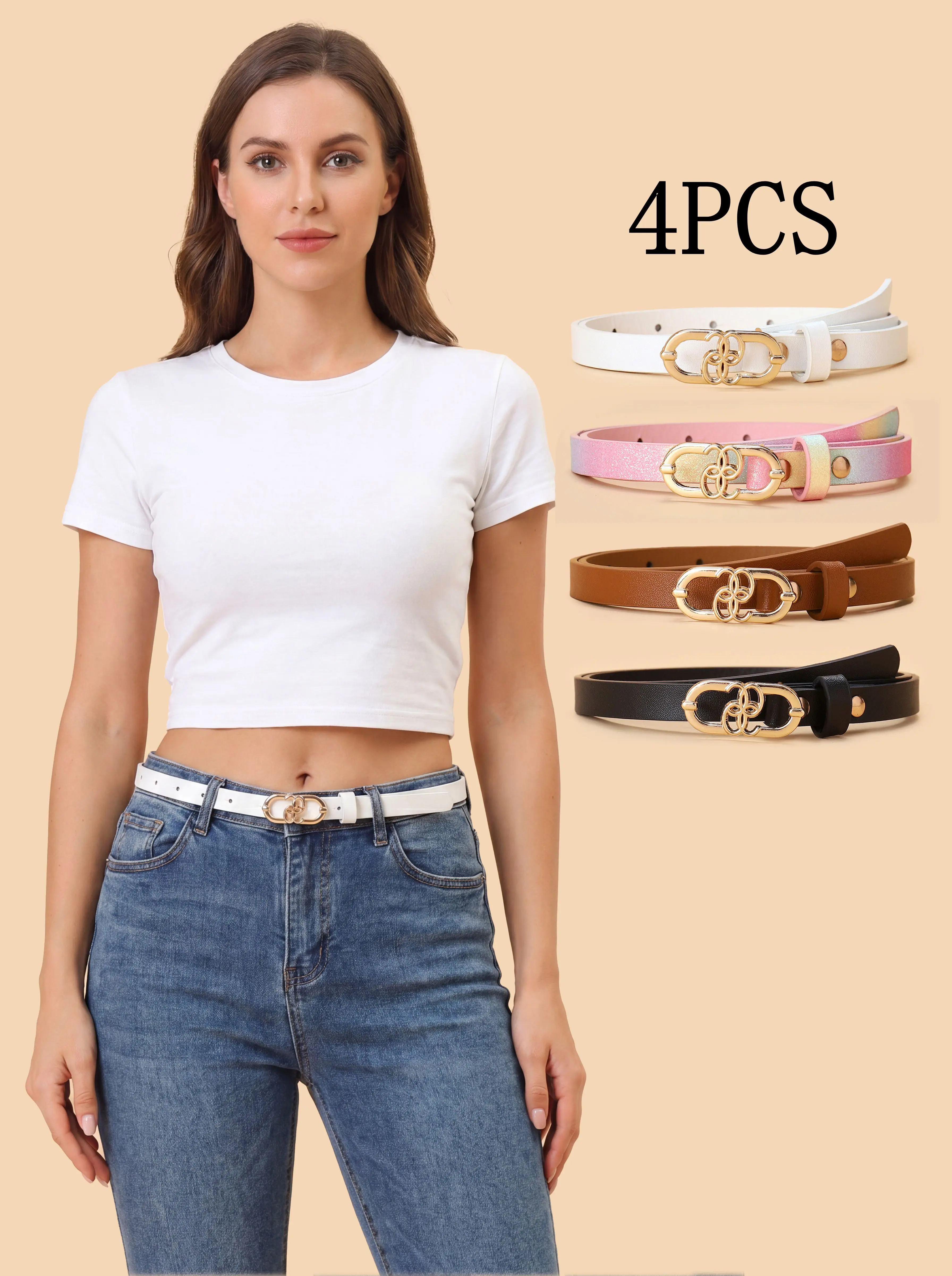 4PCS combination ladies new fine belt high-grade PU belt jeans dress decorative belt