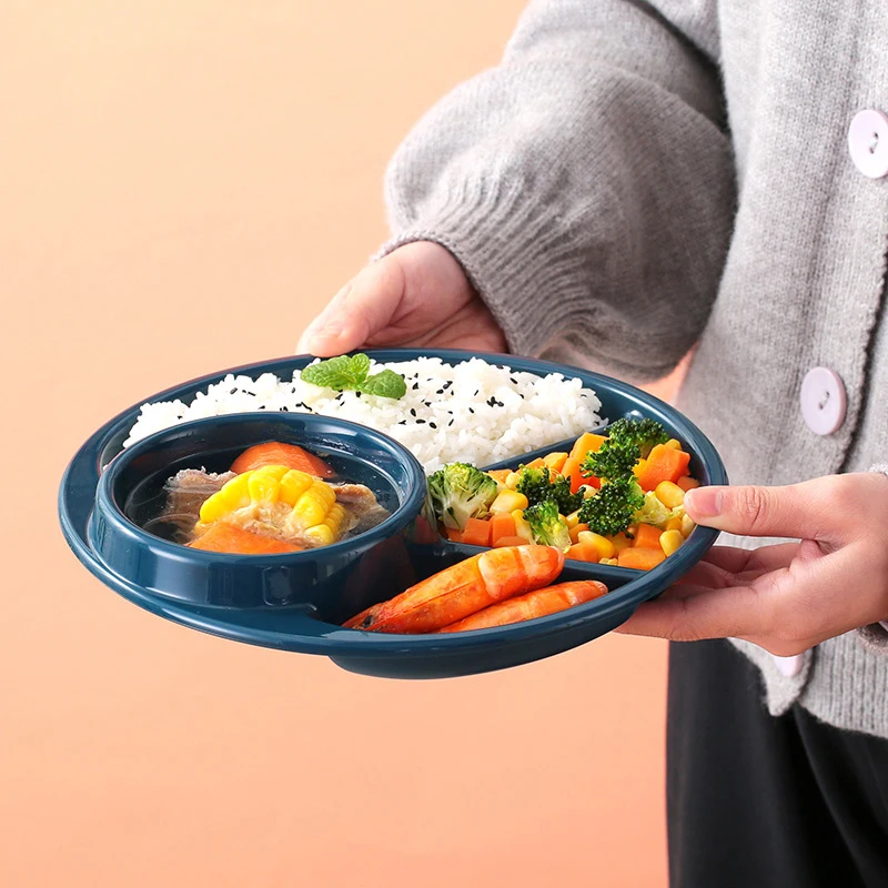 Reusable Round Dinner Plate Kitchen Dinnerware Portion Plates For Adults Compartments Microwave Safe