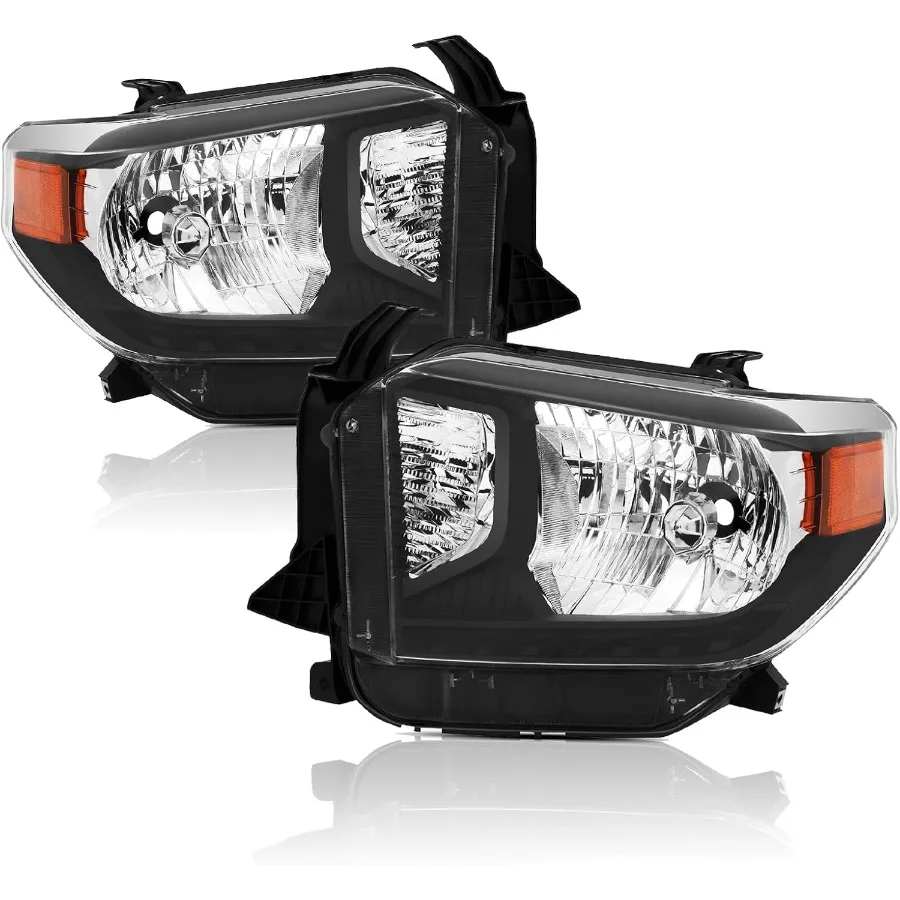 

Фара в сборе, совместимая с галогенной фарой Toyota Tundra 2014, 2015, без регулятора уровня, черный корпус, янтарный угол