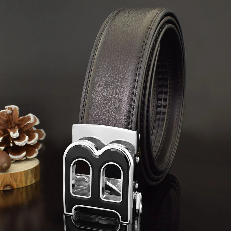 

3.5cm High-quality Men's Belt Business Casual B Automatic Buckle Leather Two-layer Cowhide All-match Suit Belt for Men