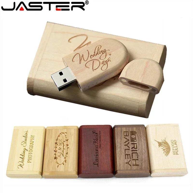 JASTER USB Flash Drive 128GB Memory Stick 2.0 Wooden Free Logo Personal Customized Pendrive 4GB 8GB 16GB 32GB  64GB Wedding Gift