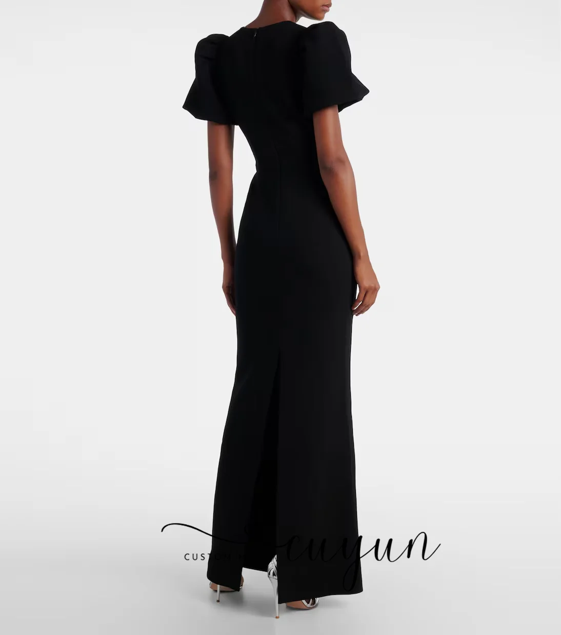 Suknia wieczorowa CUYUN, nowoczesna, czarna, syreni krój, długa do podłogi, na formalne przyjęcie, z krótkimi bufiastymi rękawami, sukienka w stylu saudyjskim, z kokardą.