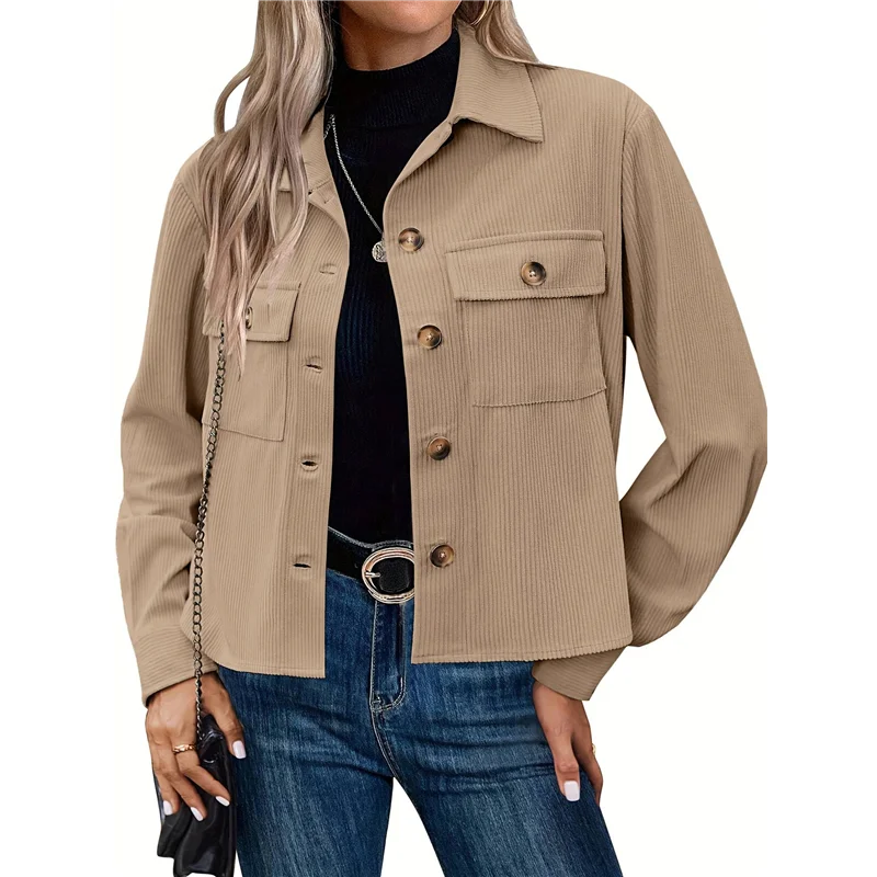 ABP-mode pour femmes manilles courtes velours côtelé boutonné vestes courtes hauts chemises à manches longues à la mode 2025