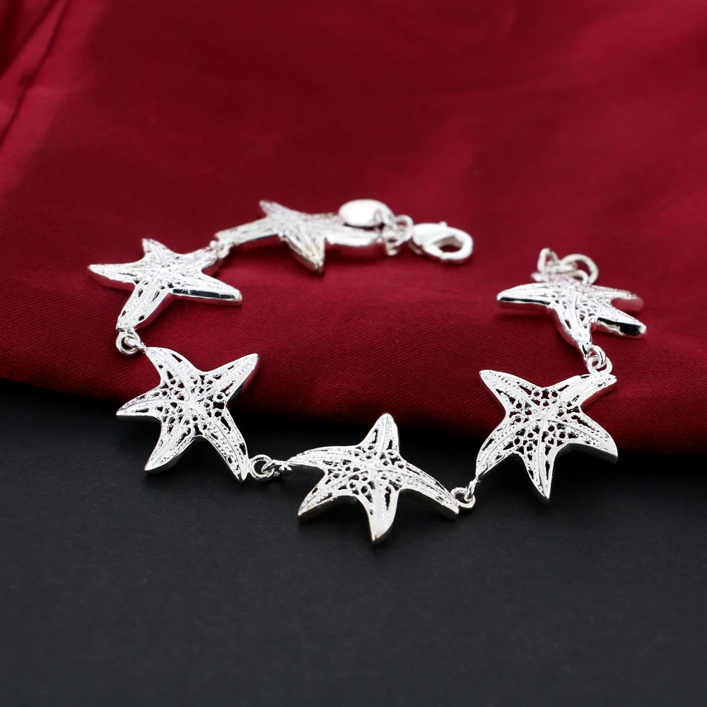 Street trend 925 sterling Silver Pretty starfish Bracelets for Women Fashion Wedding Party Christmas Gifts brands fine Jewelry