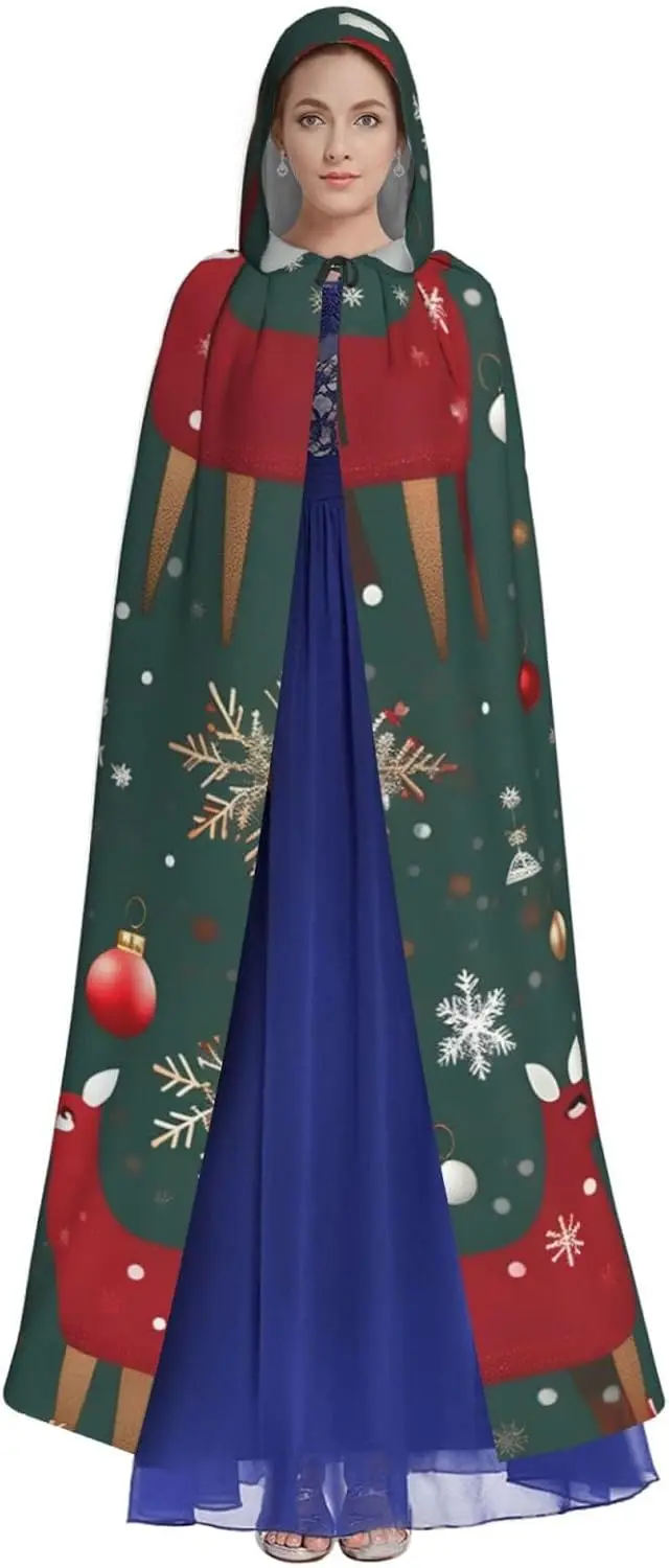 Christmas Deer Print Hooded Cape,Unisex Cloak Party Robe Mardi Gras,Halloween Costume for Men Women