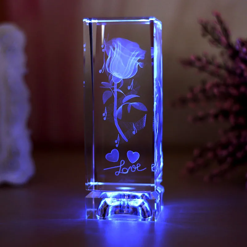 Romantic crystal gift- Valentine's Day Lover sweethearts Rose Figurine 3D Crystal ball statue-- best Birthday festival gift