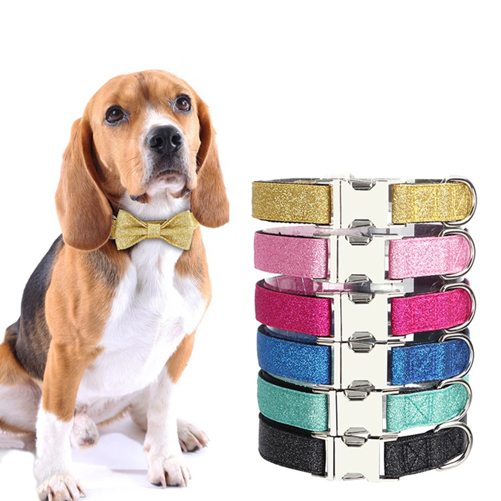 

Small Dog Collar With Bow Tie Metal Buckle Pet Collar Bling Pretty Cute Adjustable For Small Boy Girl Dogs Cats Neck Fit 9-12"