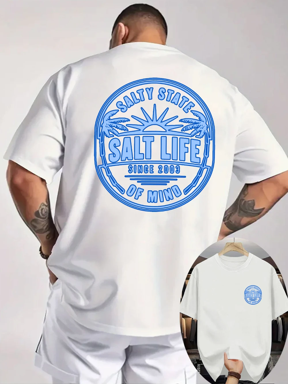 New Summer Men's Casual Printed T-Shirt with Screw Neckline Knitted Fabric Refreshing and Comfortable Salt Lake Life Outdoor