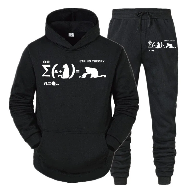 

Cat and Physics Quantum Mechanics Print Mens Sportwear Set Funny Animal Hooded Sweatshirt+Sweatpants Suit Street Jogging Set