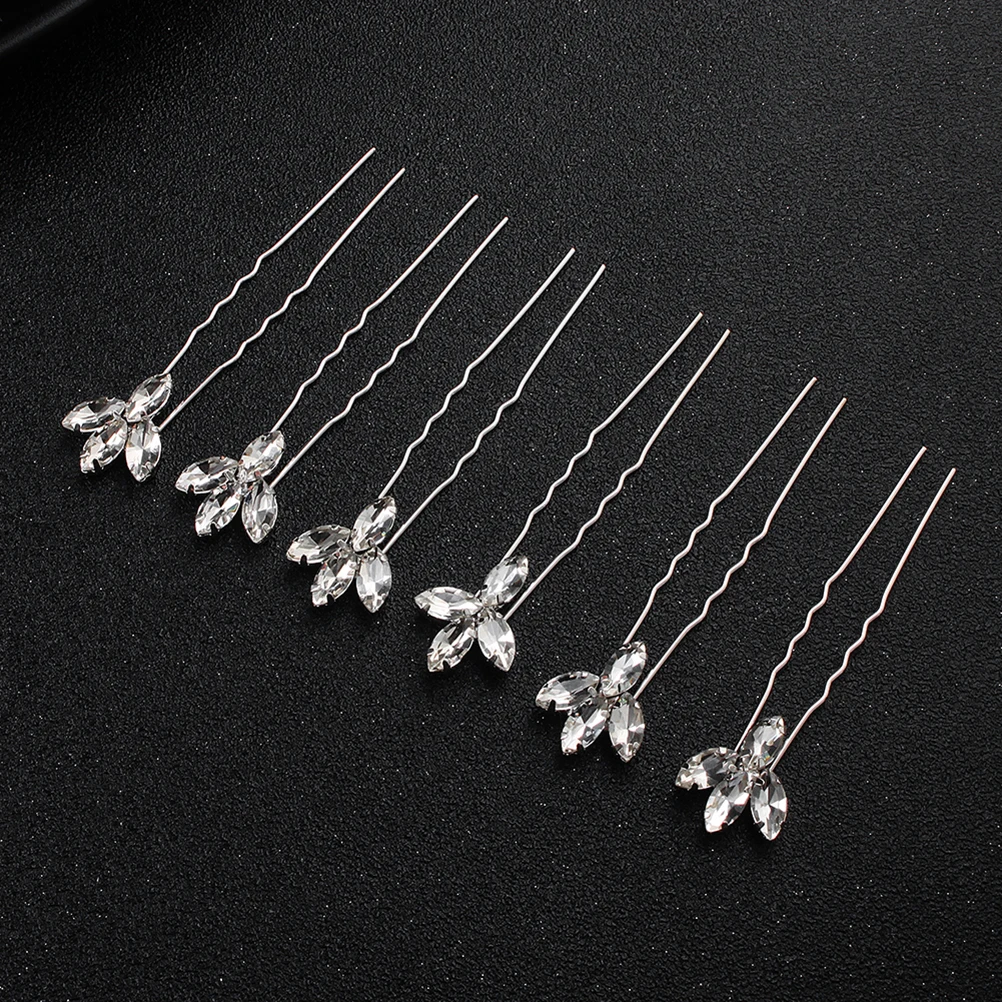 

6pcs Shiny Rhinestone Hairpins Elegant Bridal Wedding Accessories U-Shaped Crystal Hairpin For Women Daily Wear Hair Accessories