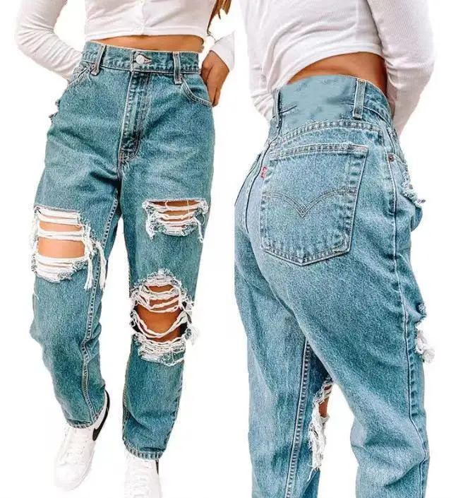 

Fashion Ripped Jeans Women Youthful Baggy Jeans Pants for Women Vintage Women's High Waisted Jeans Female Trousers Streetwear