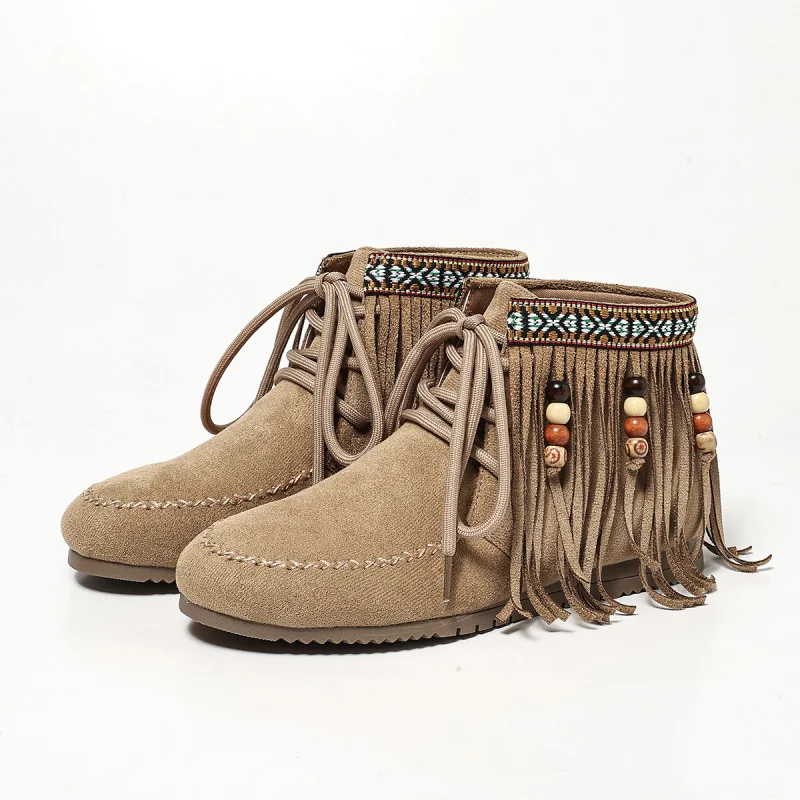 Fashion Women's Ankle Boots Ethnic Tassel Women'S Boots Trend 2026 Autumn Platform Shoes For Woman Flats Casual Woman Booties 41