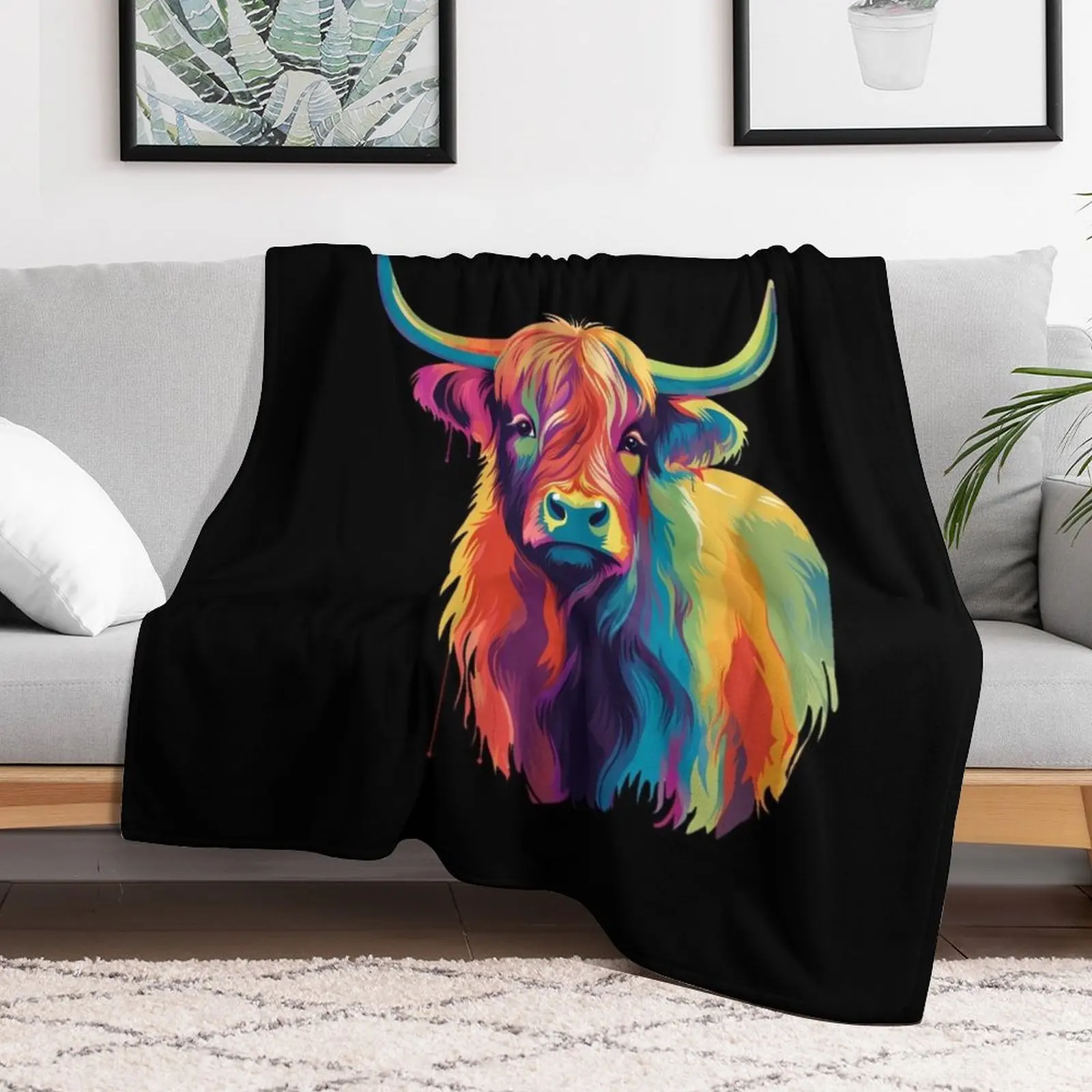 

Colorful Pop Art Highland Cow Throw Blanket Camping Thins Hairy Sofas Blankets