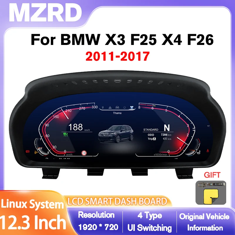 

MZRD 12.3'' Digital Instrument Cluster for BMW X3 F25 X4 F26 CIC/NBT Linux System Speedometer Car Dashboard 2011-2017