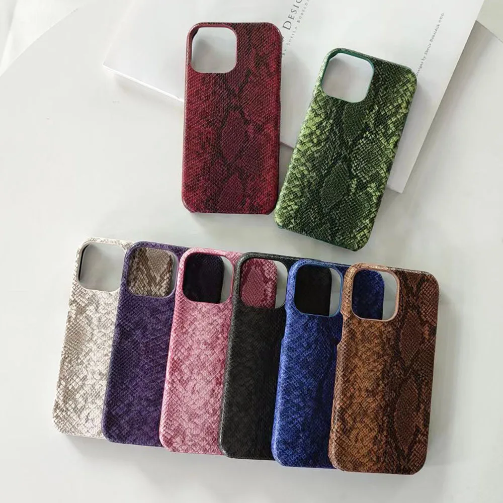 Fashion Snake Leather PU Case For iPhone 14 13 15 16 Pro MAX 12 min 11 7 8 Plus X XR XS Max Hard PC Four Corner Protective Cover