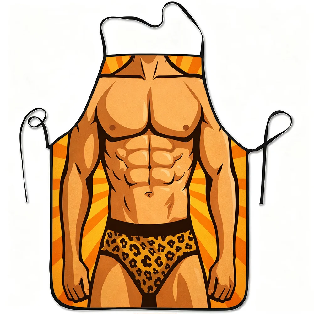 1pc Men' Muscle for Man Leopard Print Apron - Adjustable Waistband, Durable & Easy-Clean Polyester Apron Suitable for Kitchen Co