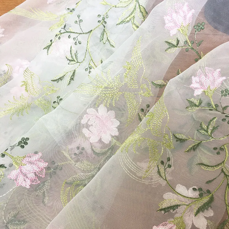 قماش فستان مطرز، تطريز زهور الأورجانزا وحماية من الشمس، مادة شاش شفافة #5