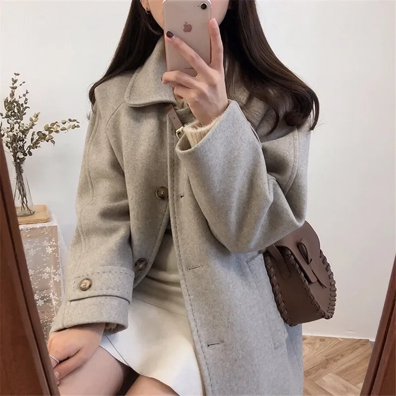 

Wool Blends Women Long Thickening Knee Length Single Breasted Womens Elegant Streetwear Harajuku Warm Leisure Trendy Overcoat